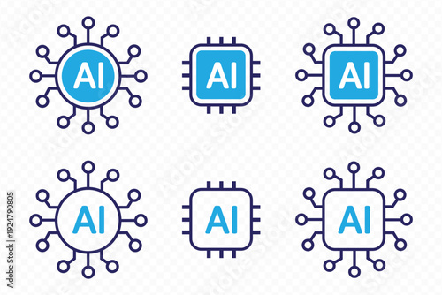 AI processor microchip icon showing artificial intelligence hardware and circuit technology. Business technology illustration for machine learning  digital intelligence  computer processing unit