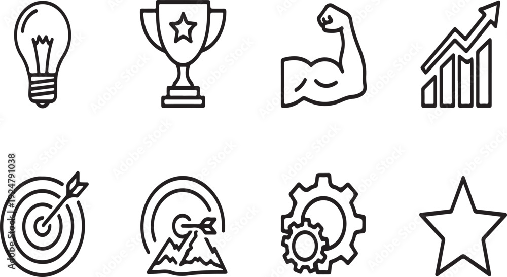 Fototapeta premium Achievement and success icons representing various accomplishments and goals Vector