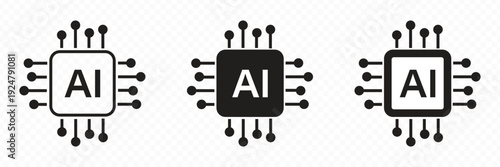 Artificial intelligence icon  sign  logo in the circuit line style. AI processor vector icon flat design. Motherboard digital chip AI. Machine learning design. Artificial intelligence chip icon set.