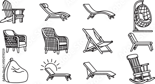 A variety of outdoor seating and lounge furniture options for relaxation and comfort. Vector