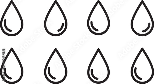 Eight black and white water droplets arranged in two parallel rows Vector