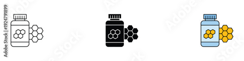 Natural honey supplement icon vector. Medicine bottle symbol for organic herbal remedies. Vector Illustration.