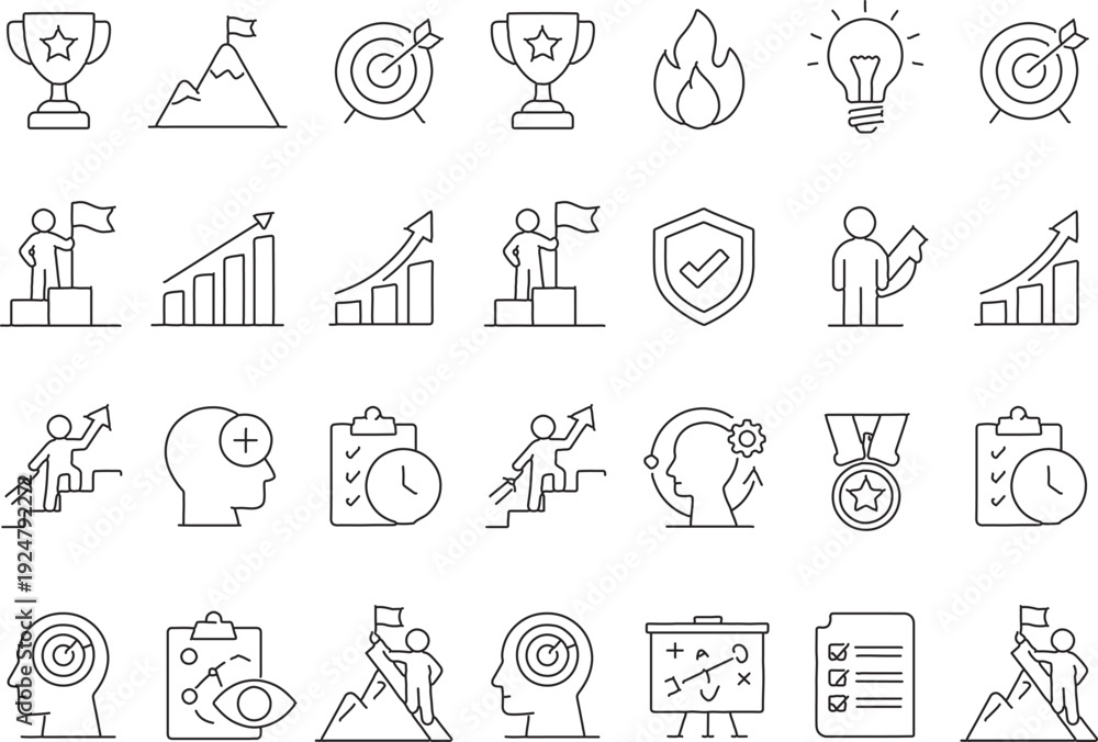 Fototapeta premium Motivation icon set in grid arrangement vector illustration.
