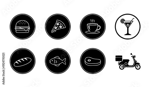 Modern Restaurant Silhouette Badge Icons Vector Collection Isolated on White