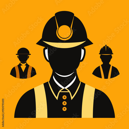 Miner Worker with Helmet Silhouette Vector Illustration