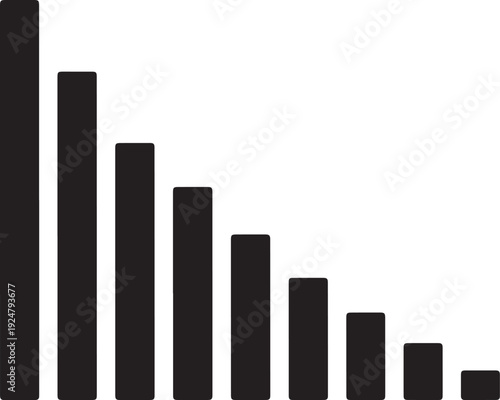 Black bar graph on white background decreasing down trend