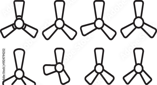 Eight different views of a three bladed propeller in a single image Vector
