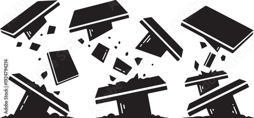 Monitors and computers crashing and breaking into pieces violently