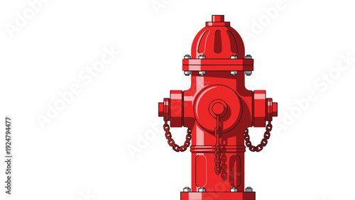 Classic red fire hydrant with chains and bolts shown in a detailed graphic illustration on a plain white background.