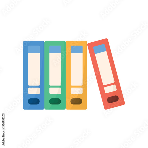 Row of red office ring binders and business document folders isolated on a white background for organized paper file storage and archive information management