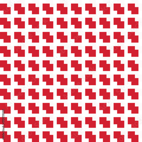 Red Cross Pattern on White Background, Geometric Textile Design