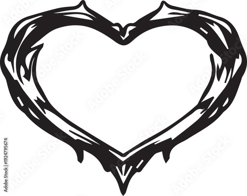 A unique black heart shaped frame with textured, spiky edges that appear to be dripping downward.