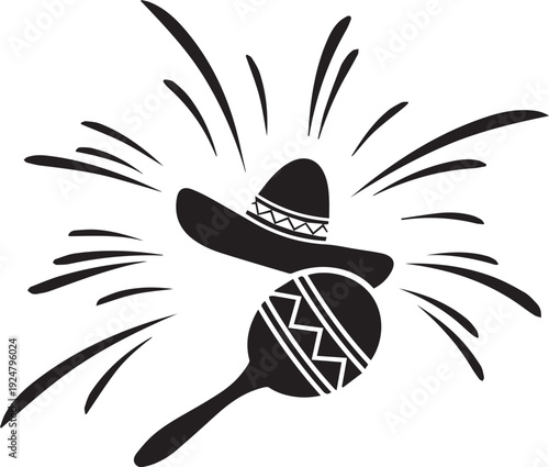 Mexican fiesta vector silhouette illustration. sombrero and maraca line art design