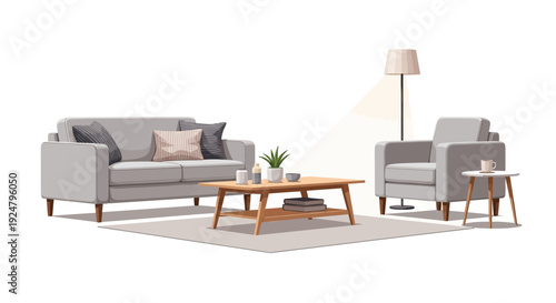 Modern living room interior with sofa coffee table and floor lamp