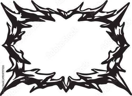 An aggressive black horizontal oval frame with intensely sharp and numerous spiky protrusions on its border.
