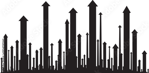 Black Arrows Pointing Upward in Various Sizes and Heights