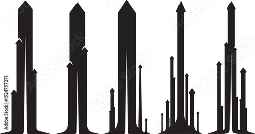 Black Arrows Pointing Upward in a City Skyline Silhouette