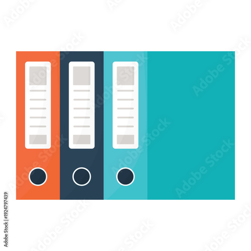 Row of red office ring binders and business document folders isolated on a white background for organized paper file storage and archive information management