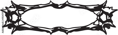 A distinctive black horizontal oval frame with sharp, irregular spiky edges and pronounced points on its sides.