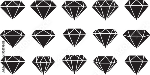Collection of black diamond icons on white background