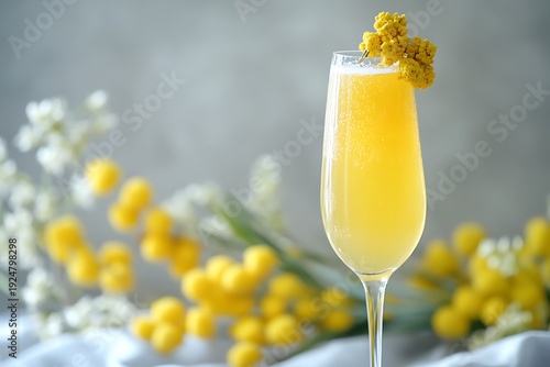 An elegant French mimosa cocktail elegantly displayed for Mother's Day brunch promotions, ideal for restaurant menus, champagne ads, and event planning.