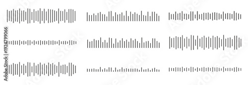 Podcast sound waves set.  Audio wave forms line, sound wave frequency or voice microphone signals. Equalizer template. Vector illustration