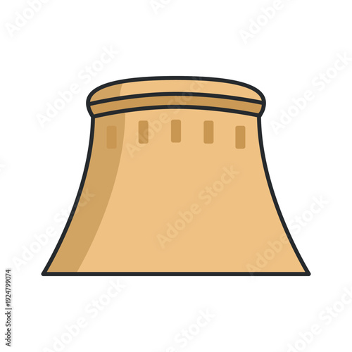 Historic defensive tower fragment with curved stone walls. Illustration. Object isolated on white background.