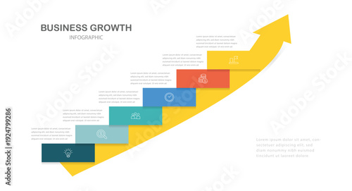 6 Steps Modern Timeline diagram with arrow concept vector infographic. Can be used for presentations banner, workflow layout, process diagram, flow chart, infographic.