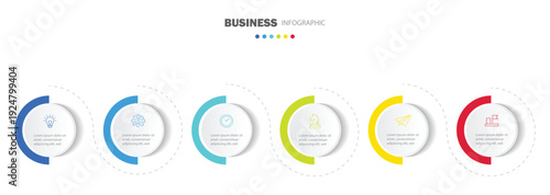 Concept of circle business model with 6 successive steps. Can be used for process diagram, presentations, workflow layout, banner, flow chart, info graph .                               