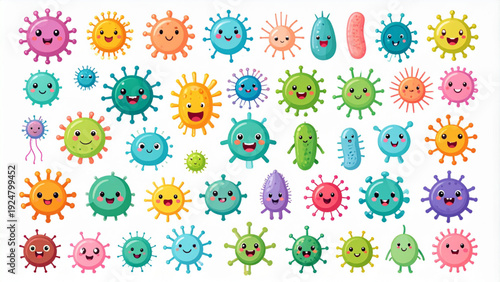 Cute Cartoon Germ and Virus Characters – Friendly Microbe Vector Set