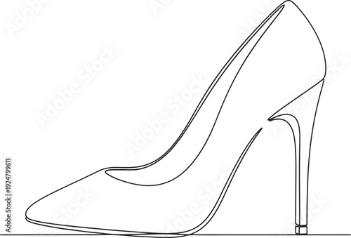 Elegant continuous line drawing of a classic high-heeled pump, embodying modern fashion and sophisticated style, perfect for contemporary design projects