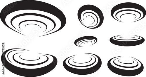 Black and white swirling spiral shapes on clean background