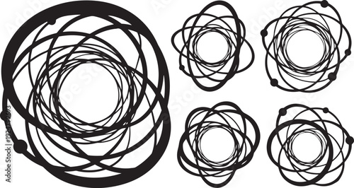 Abstract black swirling shapes on white background illustration set