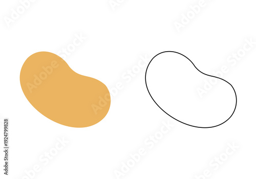 Abstract organic bean shape graphic element with solid fill and outline illustration