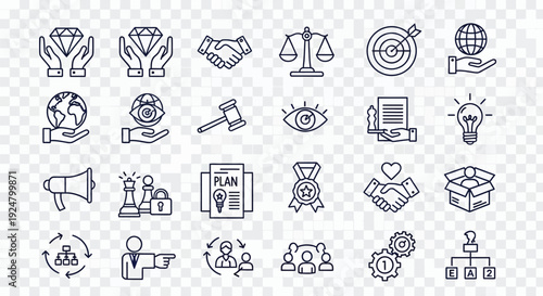 Collection of legal business and global concept line icons