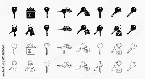 House and car key icons set for real estate and automotive industry