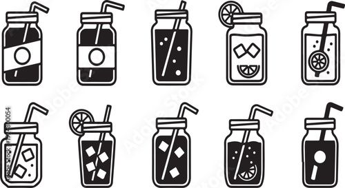 Assorted beverage icons featuring juices, smoothies, and sodas with straws Vector