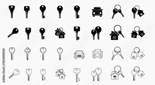 House and car key icons set for real estate and automotive industry