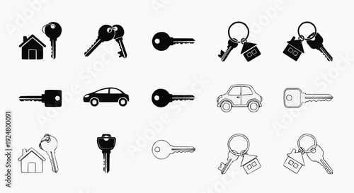 House and car key icons set for real estate and automotive industry