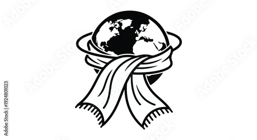 Earth wrapped in a warm scarf, symbolizing global warmth and care.