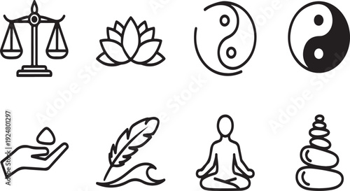 Symbols of healing and balance showcasing various spiritual and wellness icons Vector