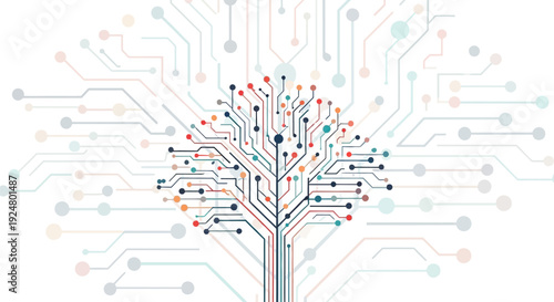 Abstract digital tree with interconnected nodes and branching pathways