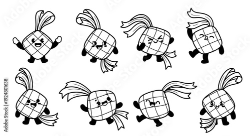 Cute Ketupat Characters Set.