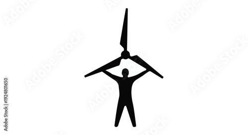 Person holding up a wind turbine, symbolizing clean energy and innovation.