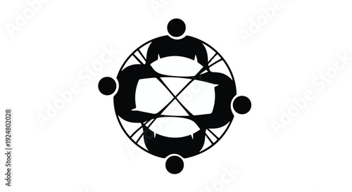 Diverse group of people collaborating in a circular, interconnected design symbolizing unity and teamwork