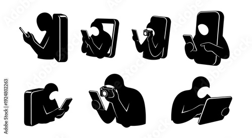 Collection of Silhouettes Depicting People Engaged with Technology.
