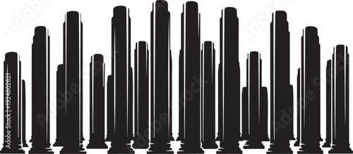 Collection of black bolts and screws on white background