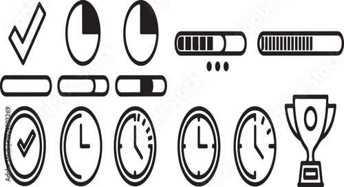 Assorted icons representing various tasks, time management, and achievements Vector