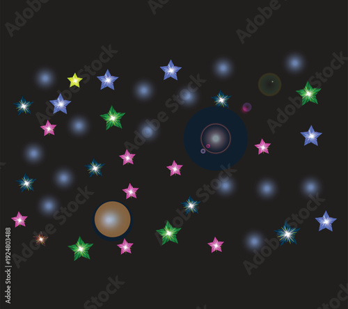 A vibrant cosmic scene filled with colorful stars and celestial bodies