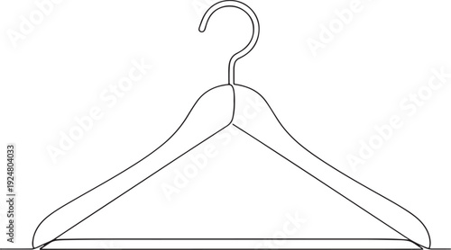 Clean simple line drawing of a wooden clothes hanger, a common household item used for organizing garments and maintaining their shape